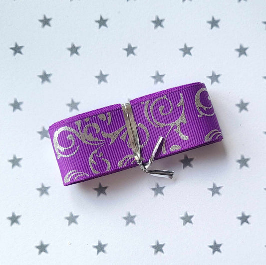 Silver swirl foil embossed purple grosgrain ribbon