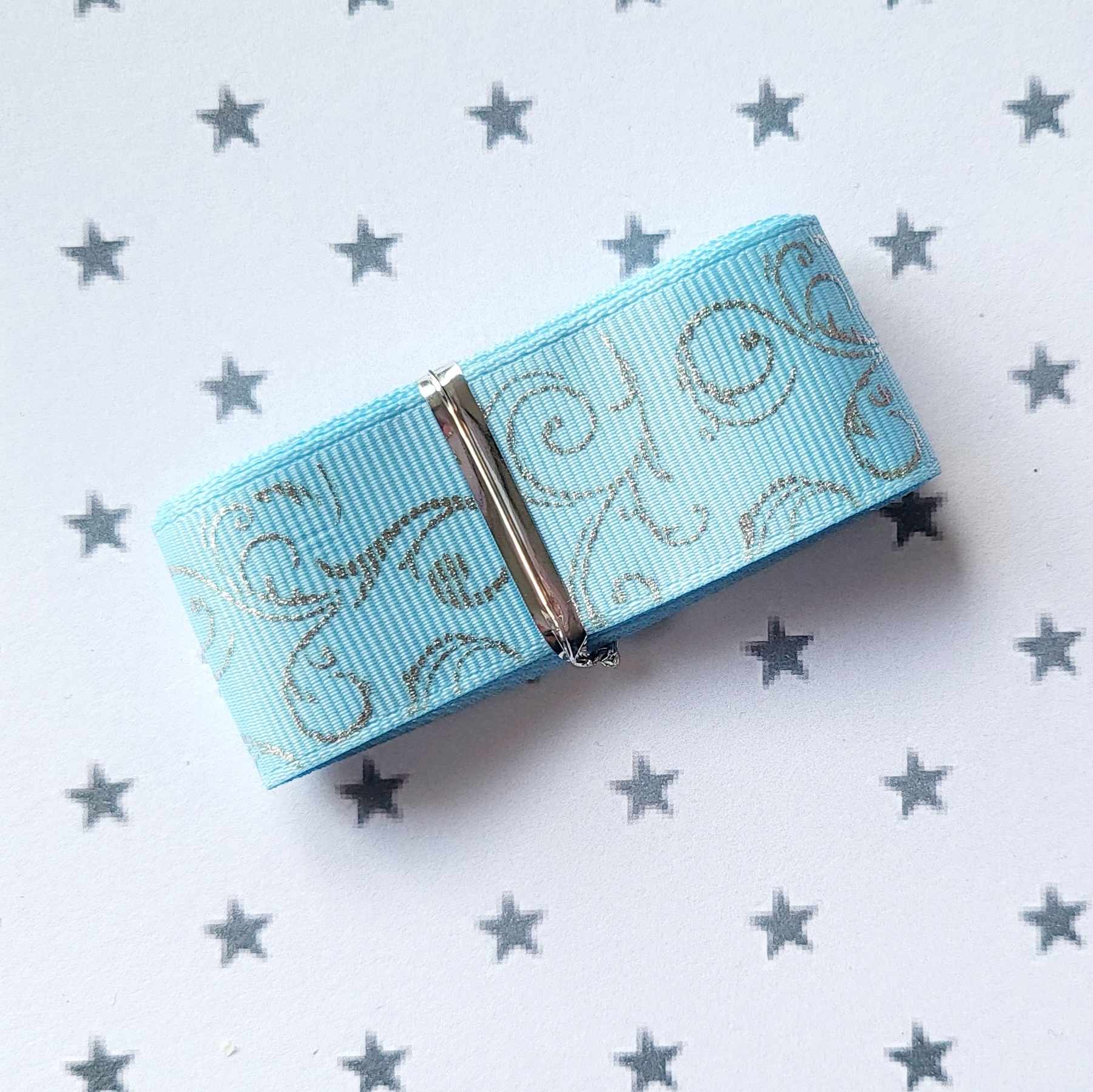 Baby Blue and silver swirl grosgrain ribbon