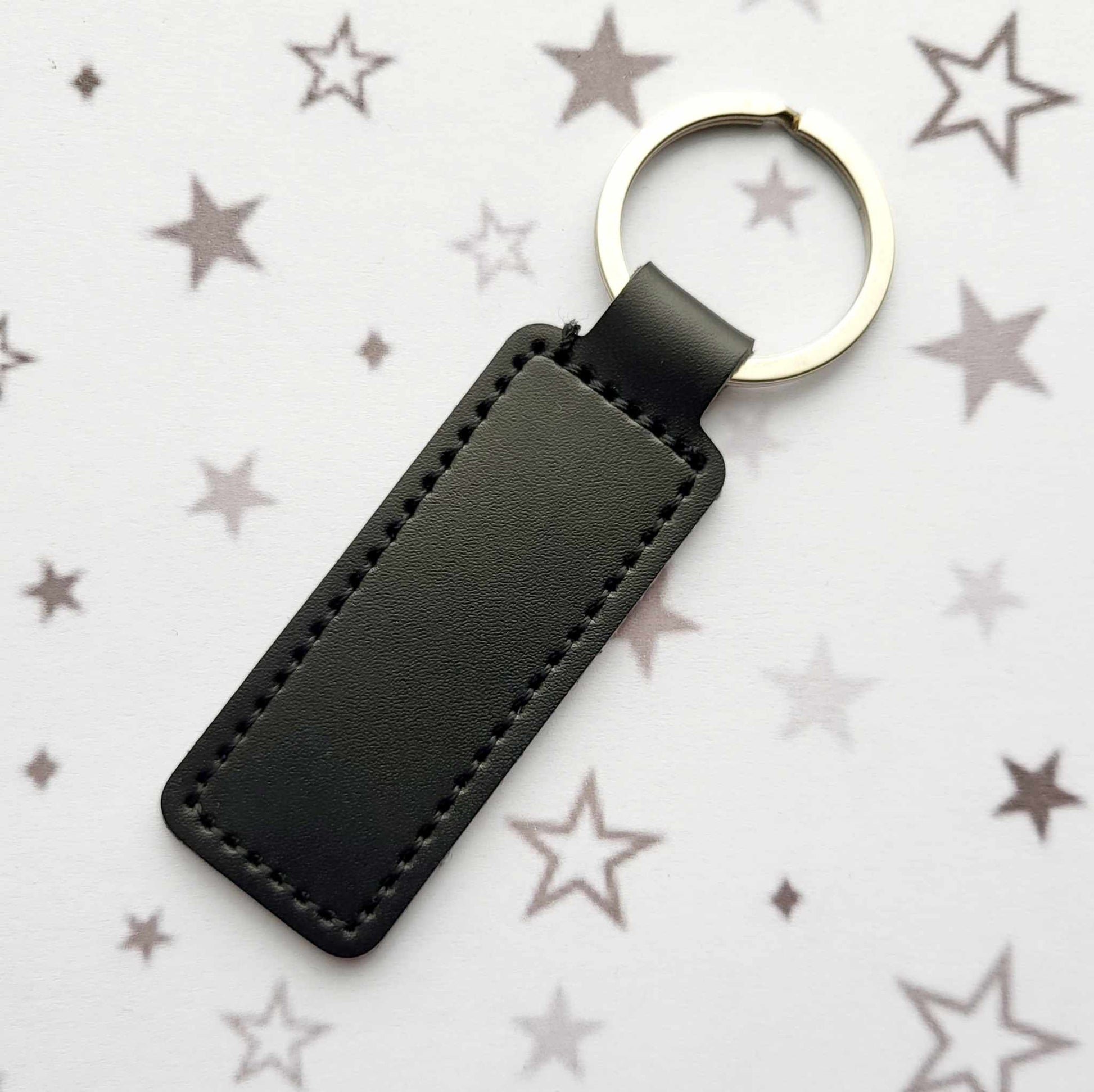 Black Faux Leather Keyring Craft Blank