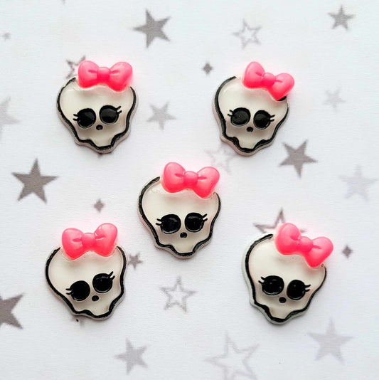 Girl Skull with Bow Flat back Resin Embellishment Alicia's Craft Supplies